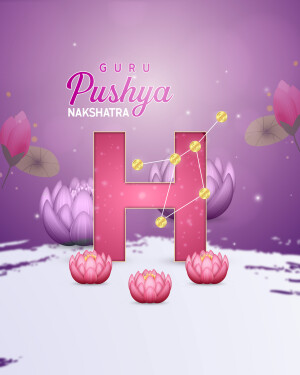 Illustration of Pushya Nakshatra with lotus flowers and constellation