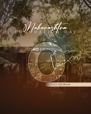 Maharashtra Foundation Day celebration banner with Osho Ashram logo and map