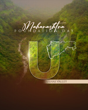 Maharashtra Foundation Day graphic with Ulhas Valley landscape and state outline