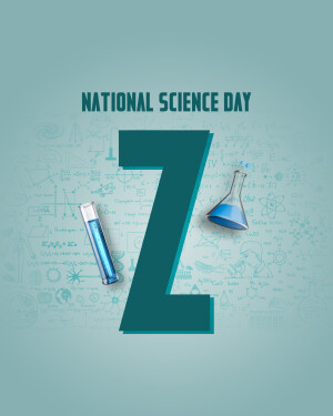 National Science Day graphic with beakers and scientific formulas