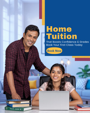 Image of a tutor and student with text promoting home tuition services.