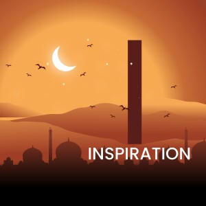 Ramadan crescent moon and mosque silhouette with inspirational text