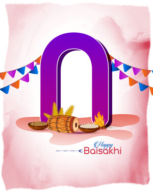 Letter 'N' decorated with Baisakhi elements