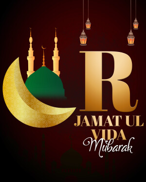 Islamic greeting card for Jamat Ul Vida Mubarak with mosque and crescent moon