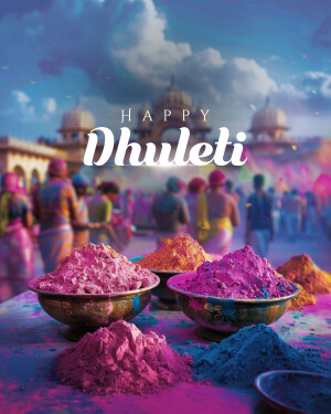 People celebrating Dhuleti festival with colorful powders