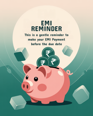 Piggy bank with rupee symbols and EMI reminder text