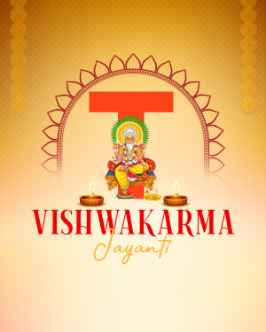 Vishwakarma Jayanti festival poster with Lord Vishwakarma and decorative elements
