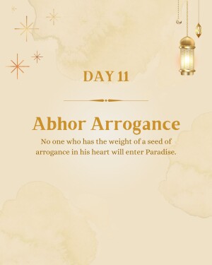 Islamic quote about avoiding arrogance with a decorative background.