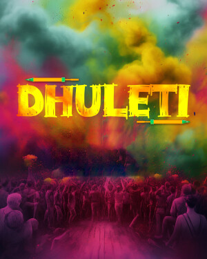 Colorful powder and crowd celebrating Dhuleti festival
