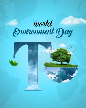 World Environment Day graphic with a tree growing on a globe inside the letter 'T'