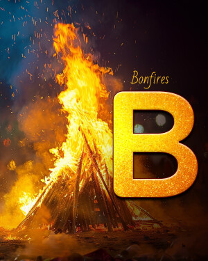 Letter B with a bonfire background