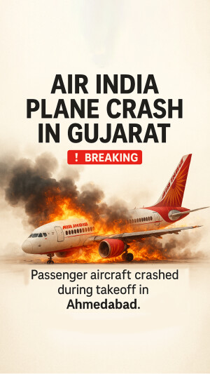 Image of a burning Air India passenger plane after a crash during takeoff in Ahmedabad, Gujarat.