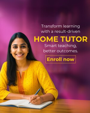 A smiling woman, a home tutor, is shown with text promoting smart teaching and better outcomes.