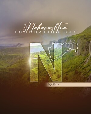 Maharashtra Foundation Day graphic with landscape and the letter 'N'