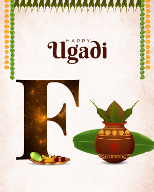 Ugadi festival greeting with floral decorations and traditional elements