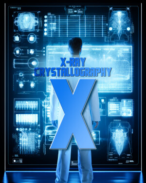 Image depicting X-ray crystallography with a scientist in front of medical scans.