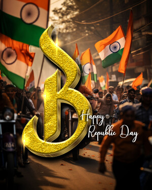 Golden 'B' with Indian flags and a Republic Day celebration scene