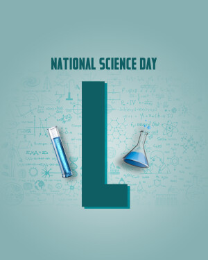 National Science Day graphic with beakers and scientific formulas