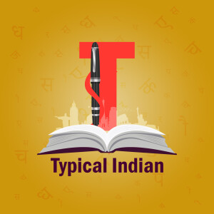 Image depicting the letter 'T' formed by a pen and red ribbon over an open book with a cityscape and Indian script in the background.