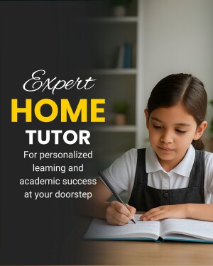 Young girl studying with a tutor, promoting home tutoring services.