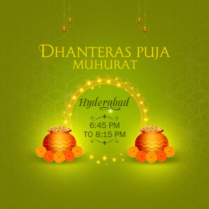 Dhanteras Puja Muhurat for Hyderabad with time and decorative elements