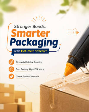 A hot-melt adhesive glue gun sealing a cardboard box with glue