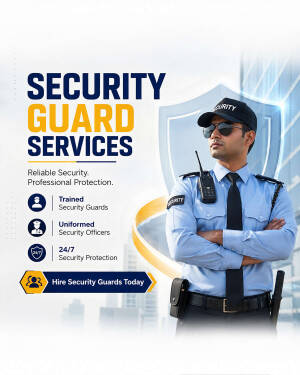 A professional security guard standing with arms crossed, wearing a uniform, sunglasses, and a radio.