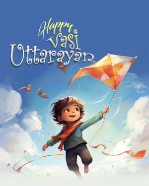 A boy flying a kite on Uttarayan