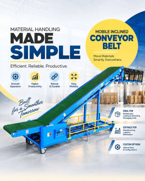 Mobile inclined conveyor belt for warehouse material handling