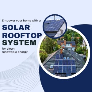 Image of a house with solar panels on the roof, promoting clean and renewable energy.