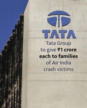 Tata Group building with announcement regarding financial aid for Air India crash victims