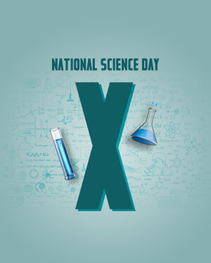 National Science Day graphic with science equipment and formulas