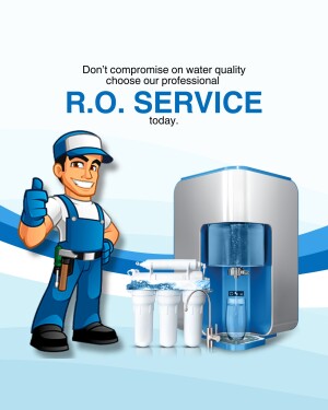 Cartoon plumber giving a thumbs up next to an RO water purifier