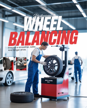Mechanic balancing a car wheel in a garage