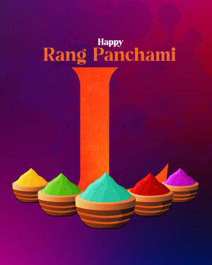 Rang Panchami celebration with colorful powder piles and a stylized 'I' symbol