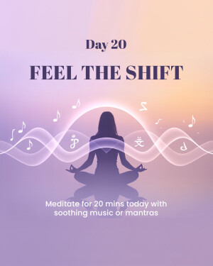 Silhouette of a person meditating with musical notes and waves around them.