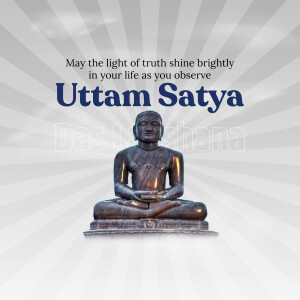 Image of a statue of a Jain Tirthankara with text 'Uttam Satya'