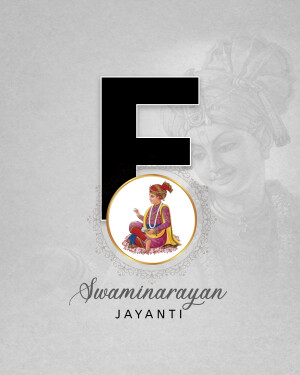 Letter F with Swaminarayan image for Jayanti celebration