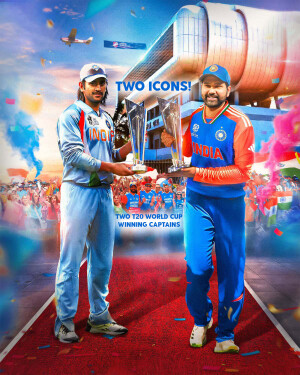 MS Dhoni and Rohit Sharma with the T20 World Cup trophy