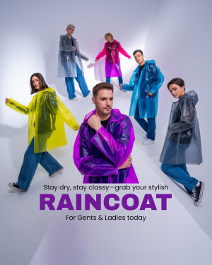 Group of models wearing colorful transparent raincoats