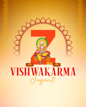 Vishwakarma Jayanti greeting with Lord Vishwakarma and the letter 'Z'