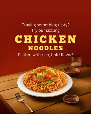 A plate of delicious chicken noodles with a rich, bold flavor.