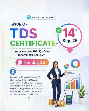 Professional woman presenting financial data regarding TDS certificate issuance deadline for July 2026 under Income-tax Act