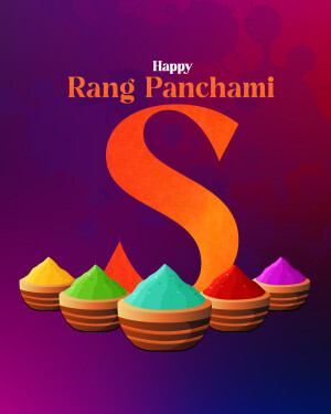 Rang Panchami celebration with colorful powders and the letter S
