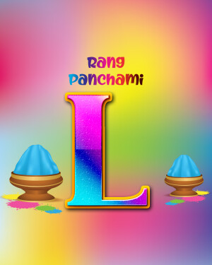 Colorful Rang Panchami design with the letter L