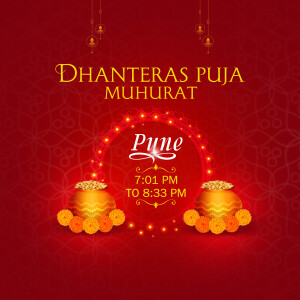 Dhanteras Puja Muhurat for Pune with time and decorative elements