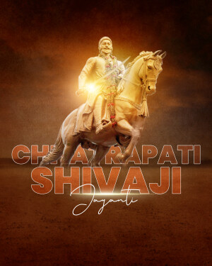 Image of Chhatrapati Shivaji Maharaj on horseback with celebratory text.