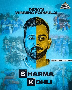 Poster featuring Rohit Sharma and Virat Kohli with Gujarat Titans branding