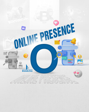 Digital marketing illustration with icons representing social media and online branding.