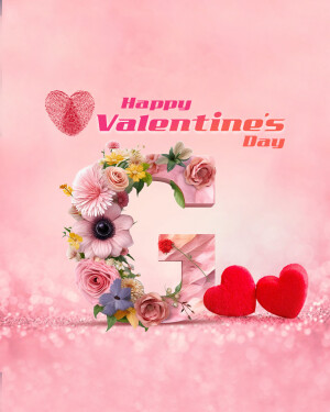 Valentine's Day greeting with a floral letter G and hearts
